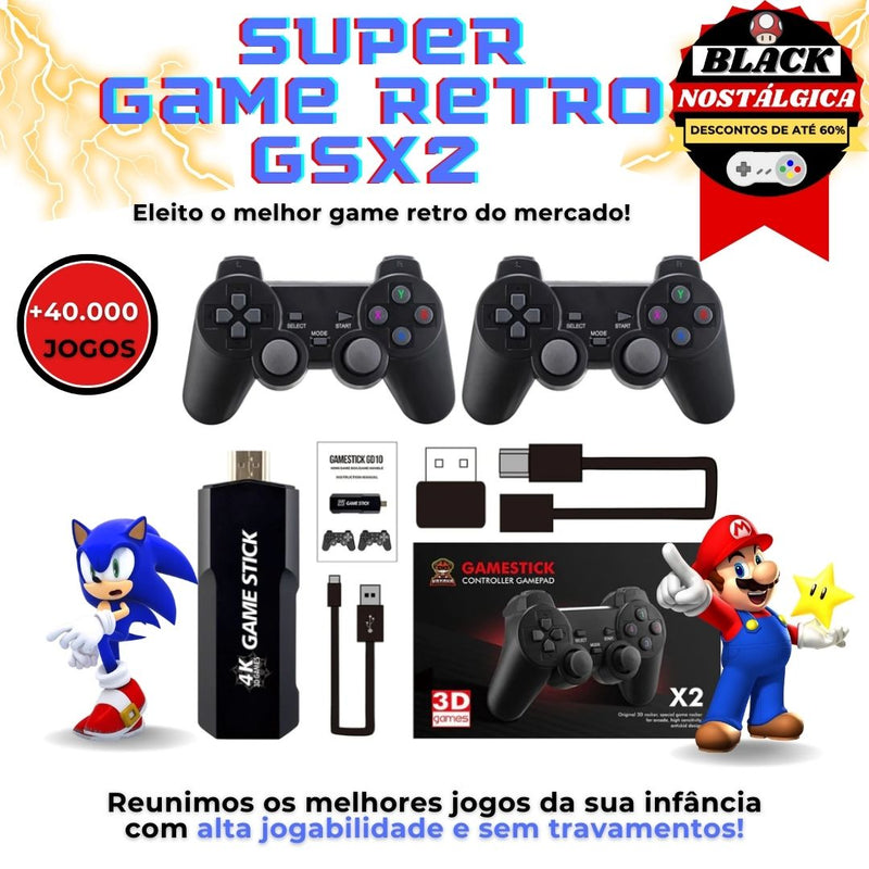 Super Game GSX2 + Brinde Retrô - Black Nostálgica🔥