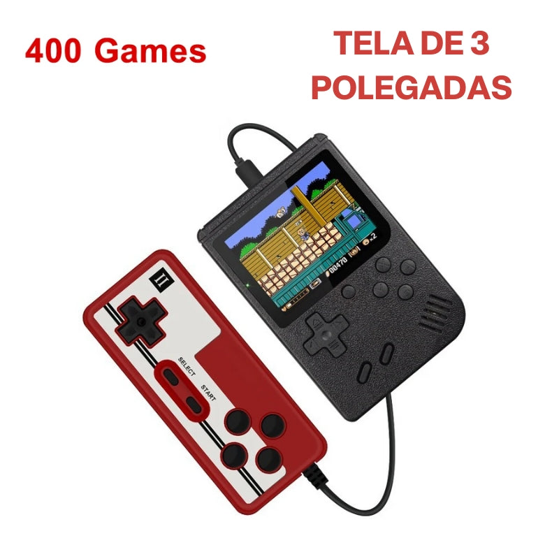 Mini Game Portátil Retrô + Controle Preto