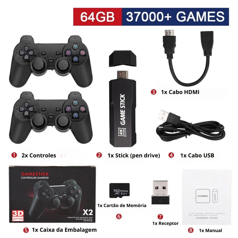 Vídeo Game Stick + 2 Controles Sem Fio - Super Console 3